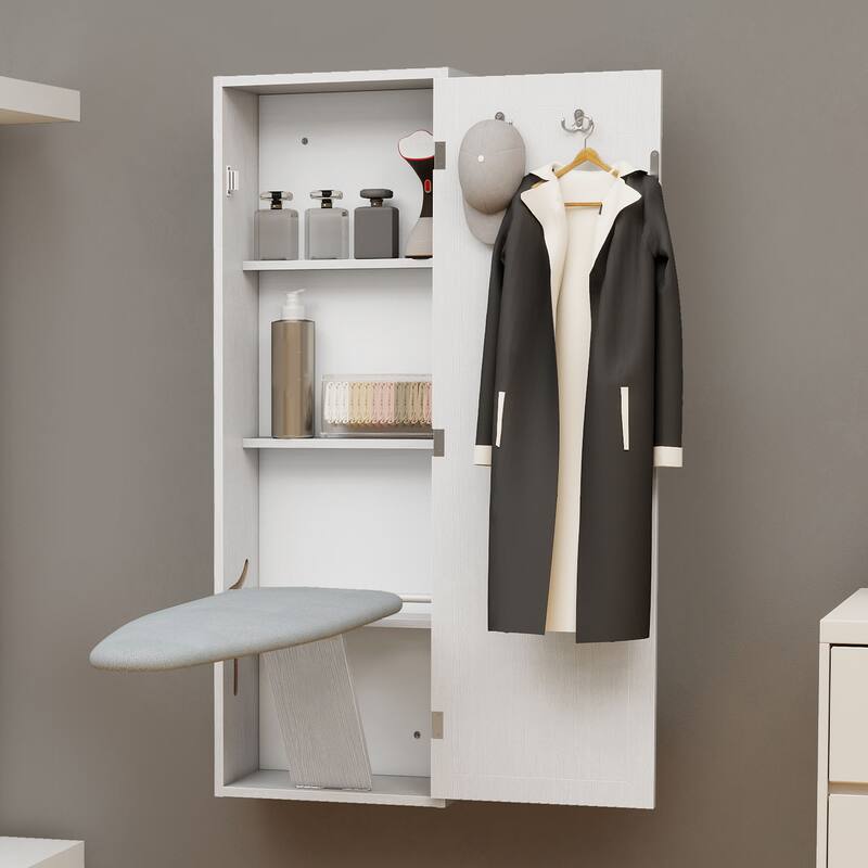 Moasis 47.2"Height Essentials In-Wall Recessed Ironing Board Cabinet with 4 Storage Shelves - White