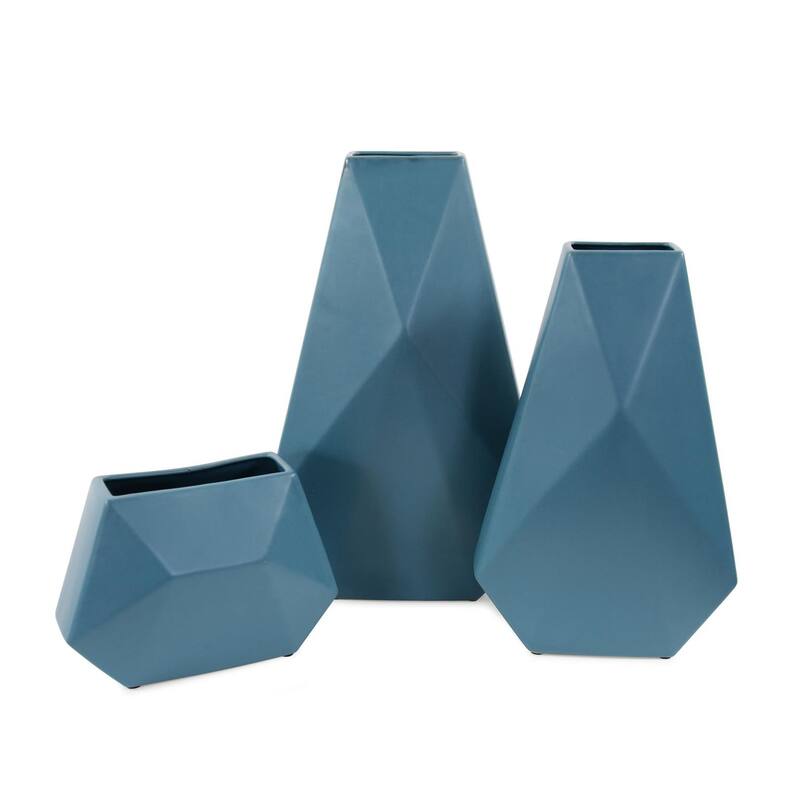 Allan Andrews Matte Teal Contemporary 3-D Geometric Vase Collection