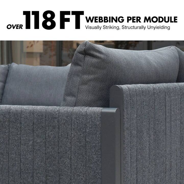 PURPLE LEAF Santorini L-shape 8 Piece Grey Sofa with Ottoman and Cushion for Poolside Garden Outdoor Patio Conversation Set