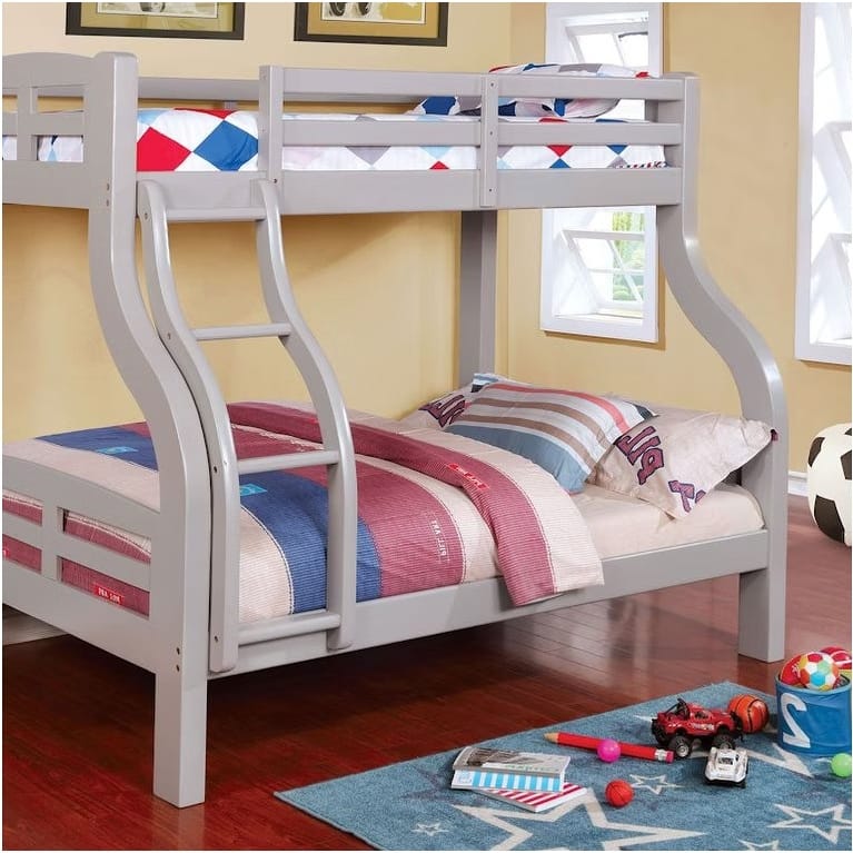 Transitional Twin Over Full Bunk Bed with Curved Ladder and Wood Design