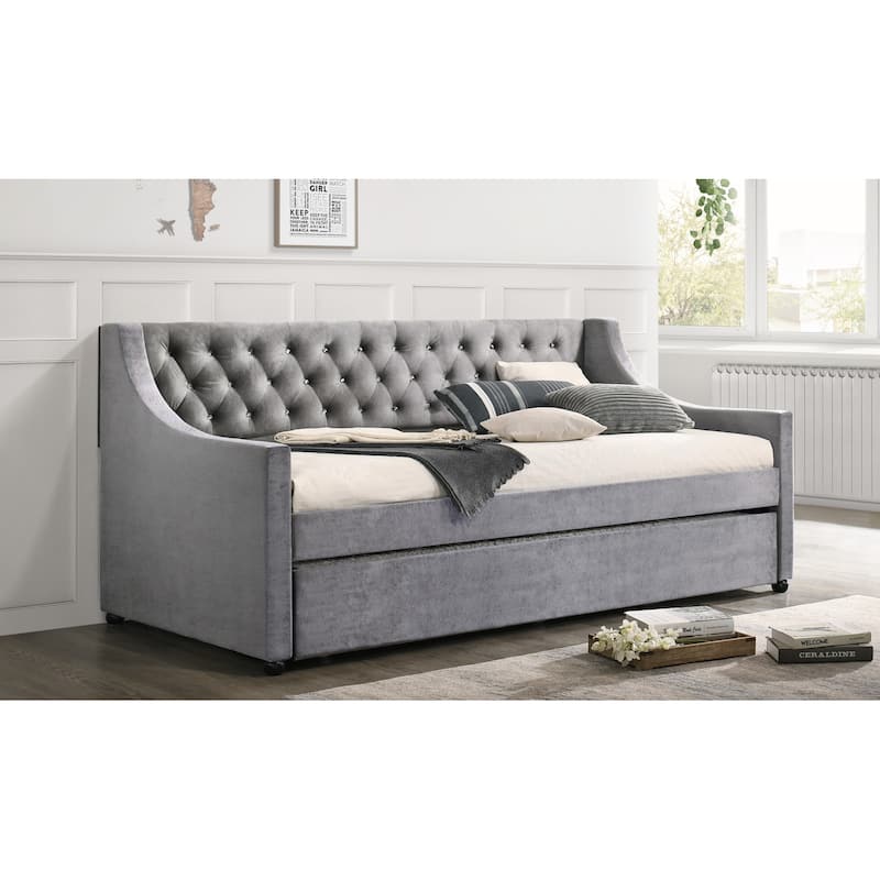 Vinnie Upholstered Daybed with Trundle - Grey