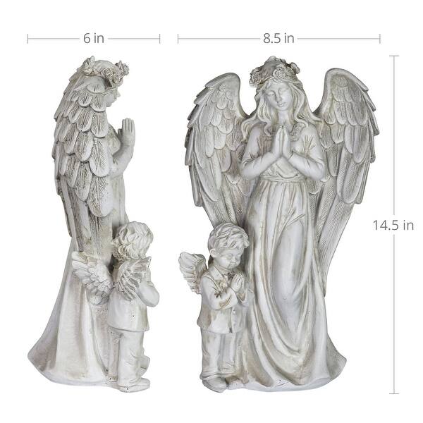 Exhart Angel and Little Boy Angel Resin Garden Statue with LED Halo on