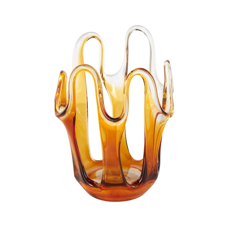 Glass Abstract Ombre Vase with Wavy Oval Cutouts - Orange, Black or Blue - Roche River Decor - Orange