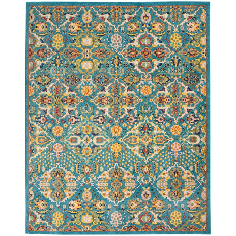 Nourison Allur Contemporary Boho Floral Medallion Area Rug - 7' x 10' - Turquoise/Ivory