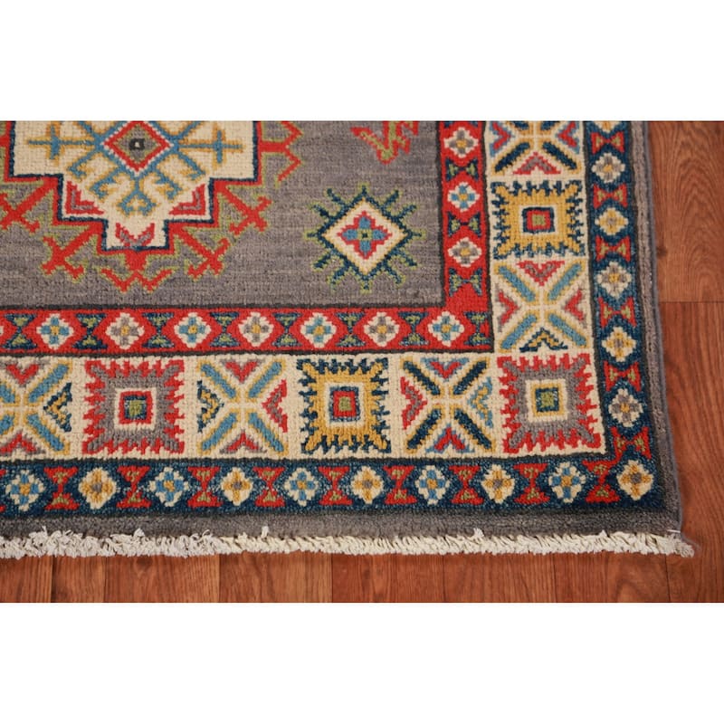 Gray Kazak Foyer Rug Hand-Knotted Wool Carpet - 2'9"x 4'1"
