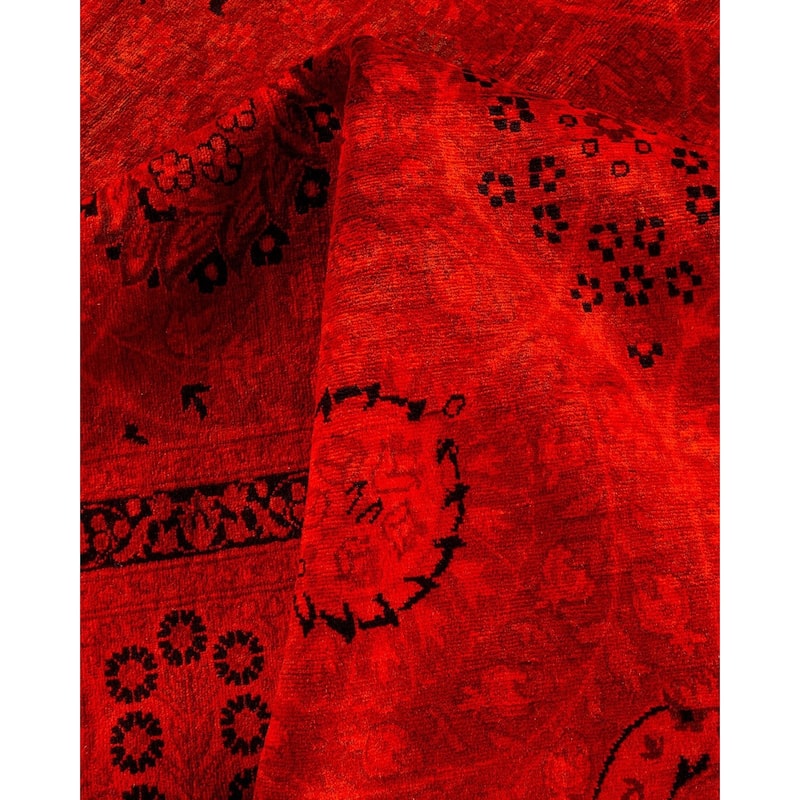 Overton Hand Knotted Wool Vintage Inspired Modern Contemporary Overdyed Orange Area Rug - 6' 1" x 9' 3"