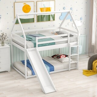 Twin Over Twin Bunk House Bed with Convertible Slide and Ladder - Bed ...
