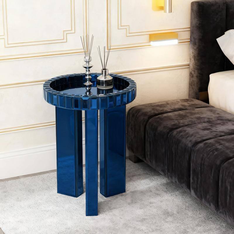 Modern Round Glass End Table with Tray Top