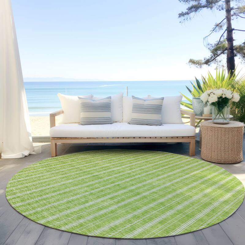 Machine Washable Indoor/ Outdoor Chantille Stripe Twist Rug - Lime - 8' x 8'