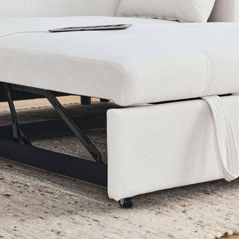 54" Multi-functional Chenille Sofa Bed with Cup Holder and USB Port for Living Room