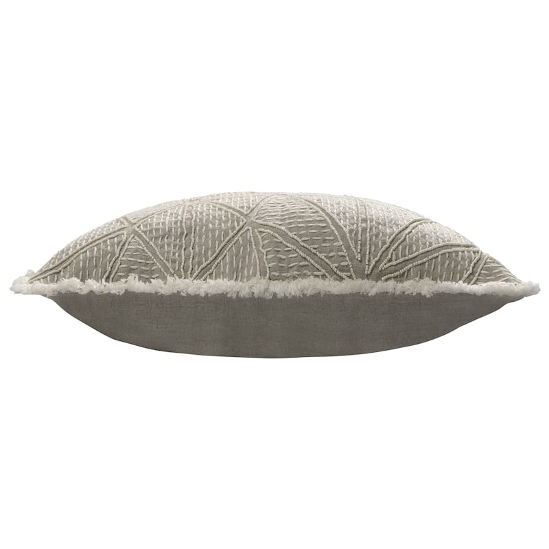 Sevita Hand-Woven Beige/Ivory Botanical Linen Throw Pillow, 20" x 20"