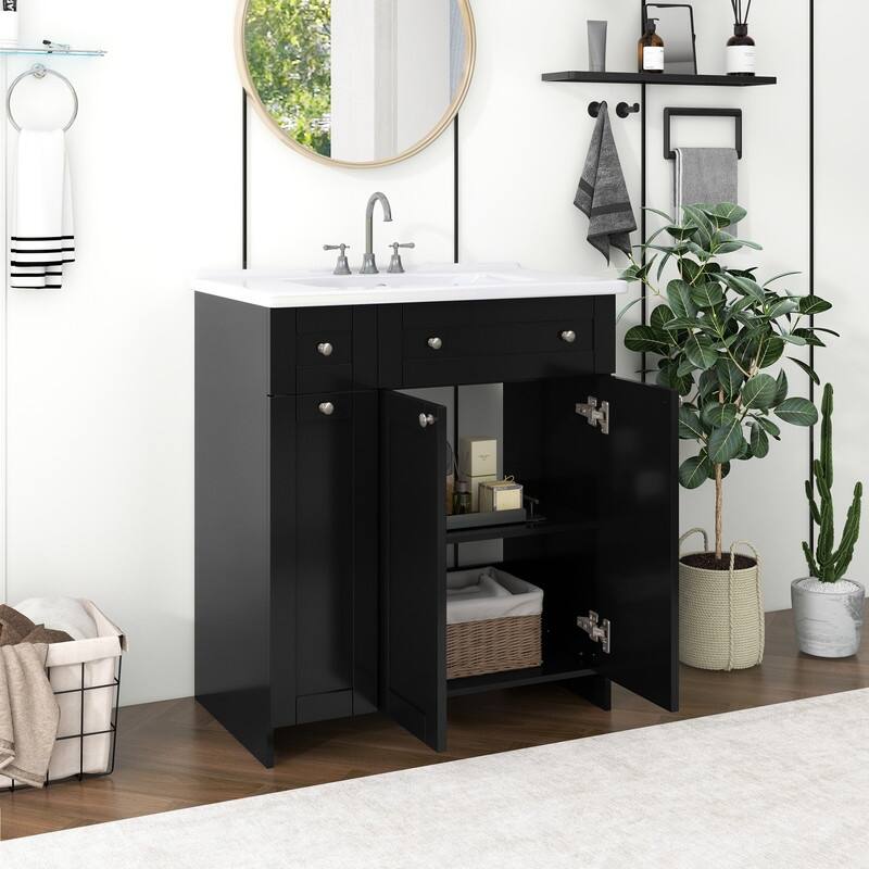 Modern 30-Inch Bathroom Vanity Cabinet with Easy-to-Clean Resin Integrated Sink in Blue