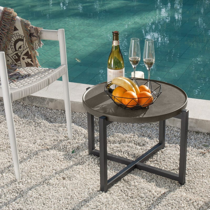 COSIEST Outdoor Round Lightweight Concrete Coffee Table Side Table