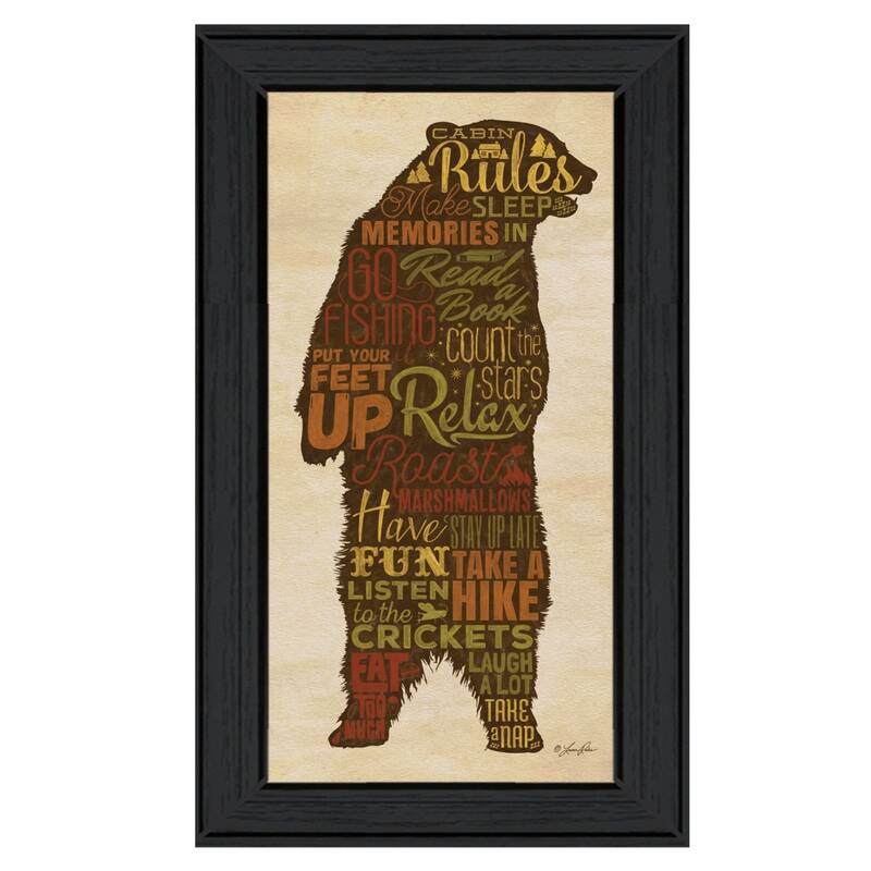TrendyDecor4U Farmhouse "Cabin Rules" Framed Print Wall Art by Lauren Rader - Earthtone