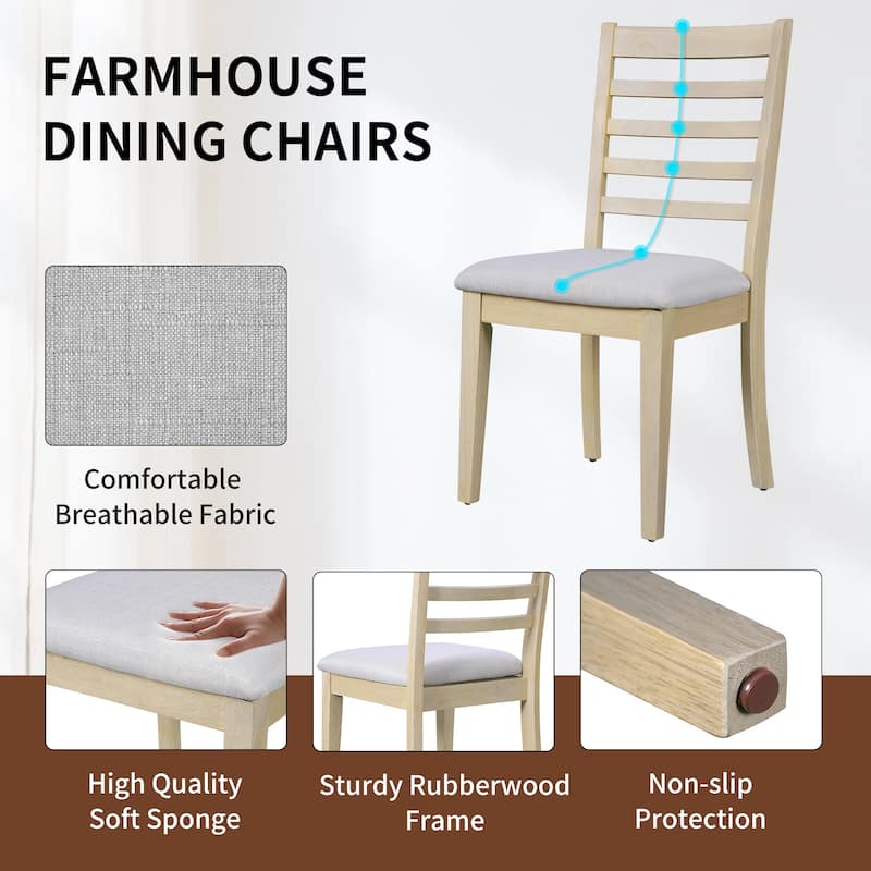 7 Piece, Farmhouse Extendable Dining Table Set with Extendable Table, Move Leaf and 6 Chairs, for Dining Room and Kitchen