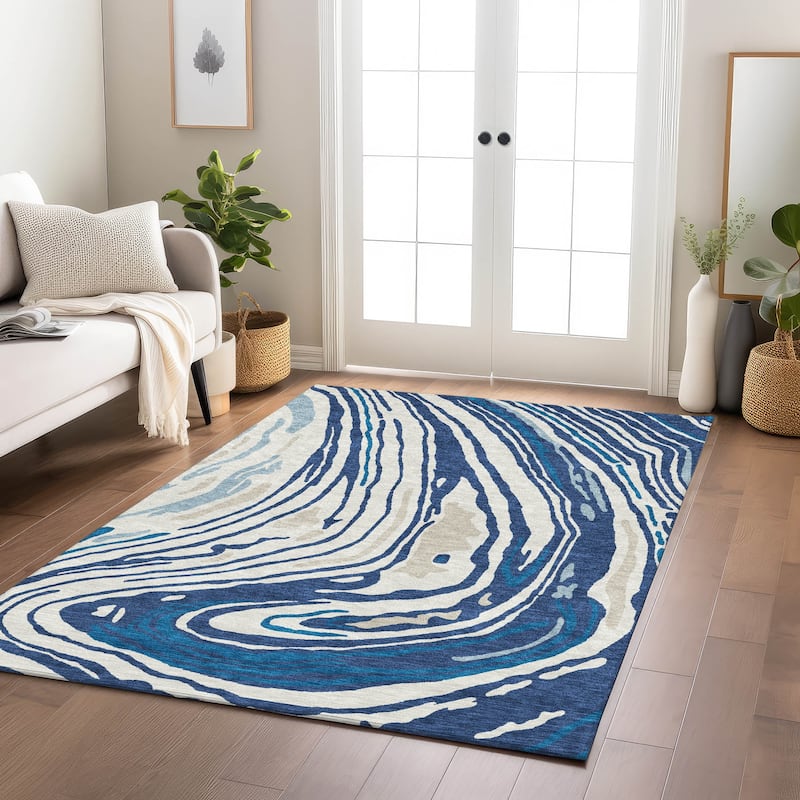 Machine Washable Indoor/ Outdoor Abstract Brushstrokes Chantille Rug