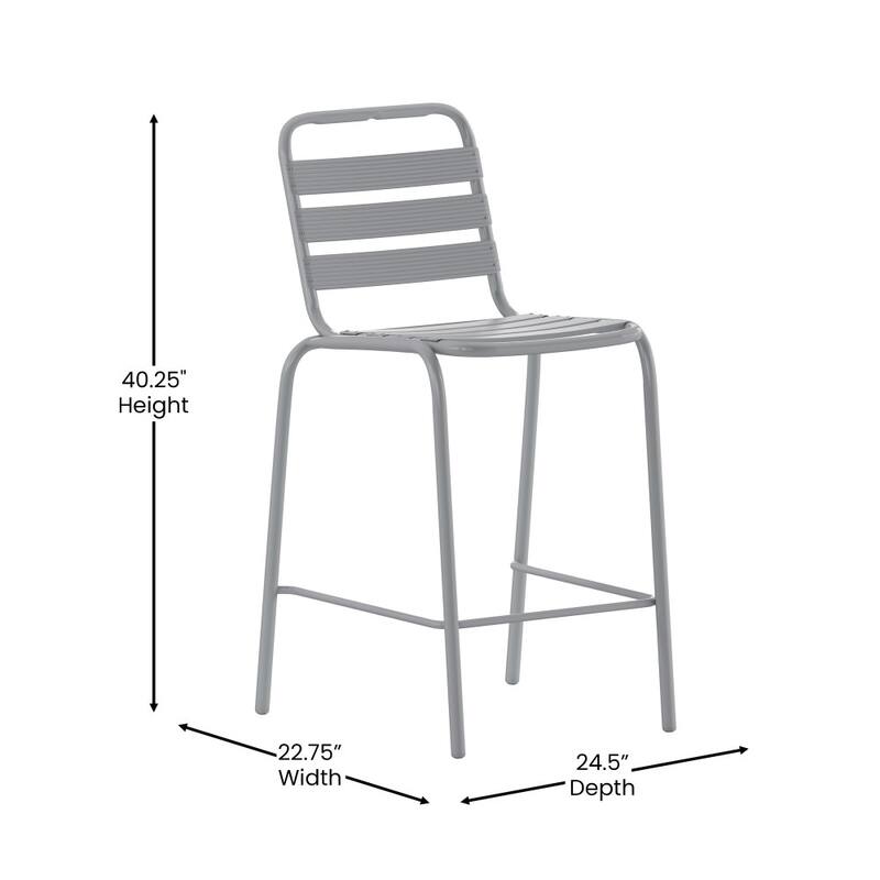 Commercial Indoor-Outdoor Restaurant Stack Stool with Triple Slat Back