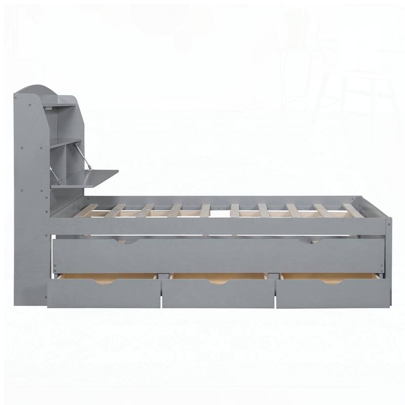 Wooden LED Platform Bed with Trundle