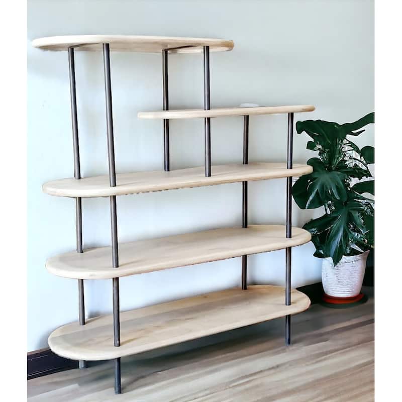 58" White and Gray Iron and Solid Wood Five Tier Bookcase - White and Gray