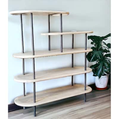 58" White and Gray Iron and Solid Wood Five Tier Bookcase