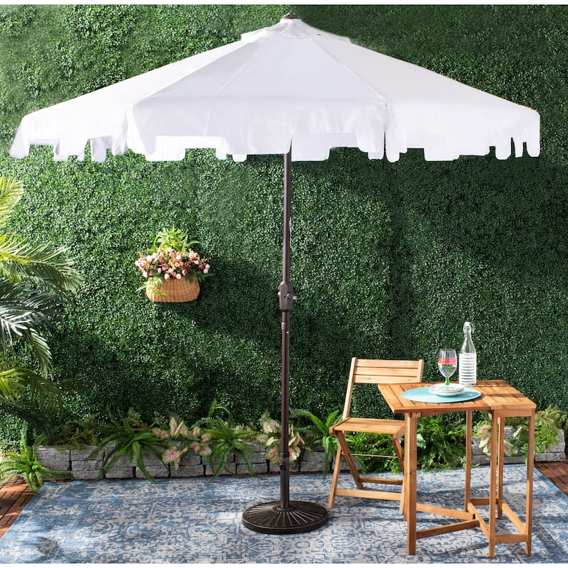 SAFAVIEH Sinica Aluminum Tilt And Crank 9-Foot Crank Market Patio Umbrella with Flap - White