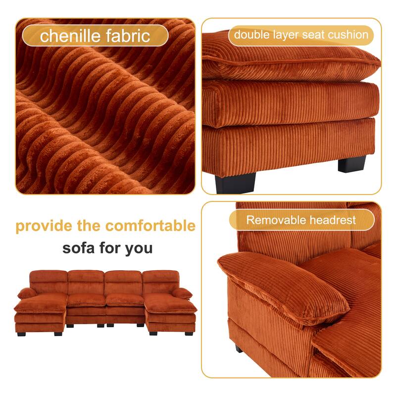 111.8" U-shaped profile sofa, including two single seats and two chaise