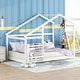 preview thumbnail 1 of 12, Twin Size Solid Wood Kids House Bed Frame with Shelf, Roof and Slats White