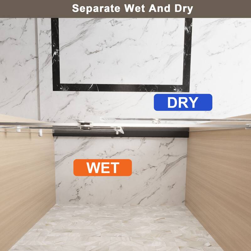 GDFStudio - Rowan Frameless Single-Sliding Shower Door for Tall Modern Bath Layouts - 60 "W x 76" H