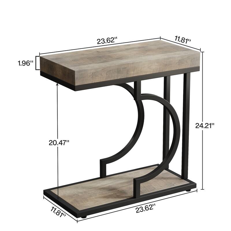 Narrow Side Table C Shaped End Table for Living Room