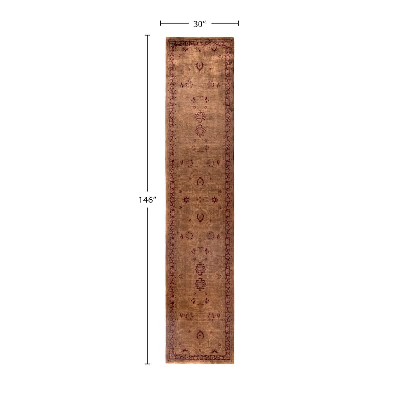 Overdyed One-of-a-Kind Hand-Knotted Runner Rug - Brown - 2' 6" x 12' 2"