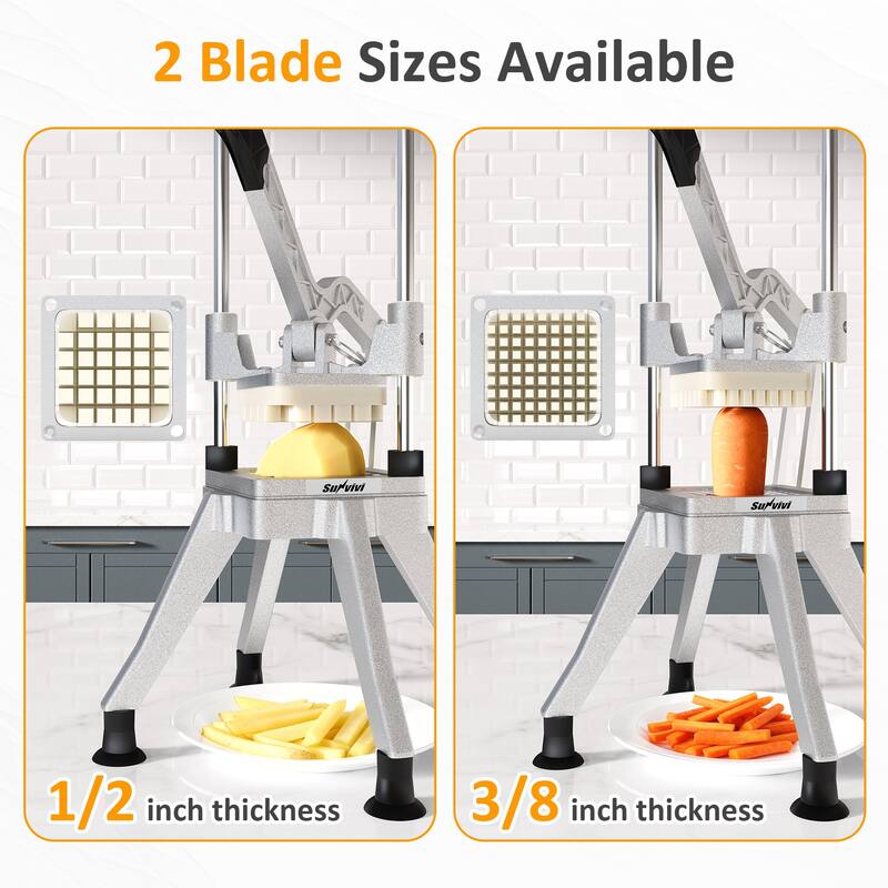French Fry Cutter with 1/2 Inch and 3/8 Inch Blades, Stainless Steel