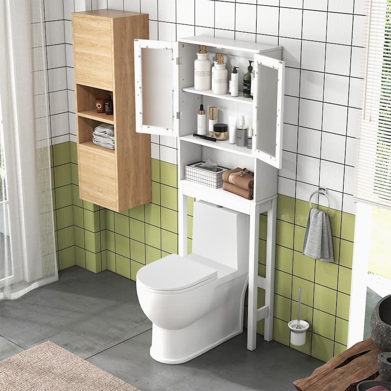 Costway Wooden Over The Toilet Storage Cabinet Spacesaver Organizer