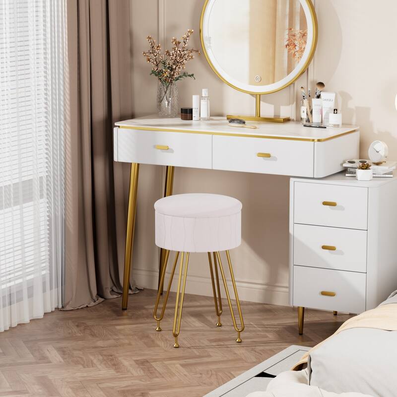 VECELO Multi-Functional Velvet Vanity Stool Chairs 18.5"H Tufted Small Stools with Metal Legs Modern Storage Footstool Ottomans
