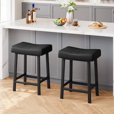 Backless Saddle Bar stools with Upholstered Padded Seat - N/A