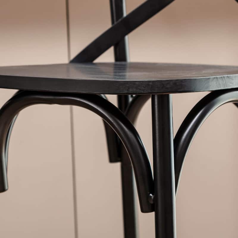 Glitzhome Industrial Metal Solid Elm Wood Seat Kitchen Bar Stool Chairs Set of 4