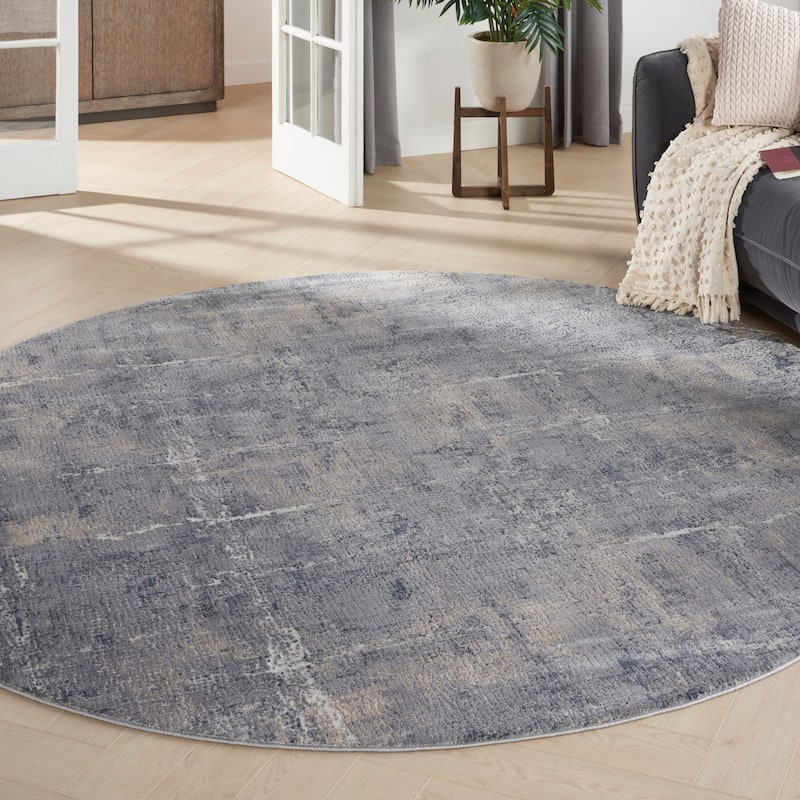 Rustic Textures Vintage Abstract Modern Area Rug - 5'3" Round - Grey/Beige