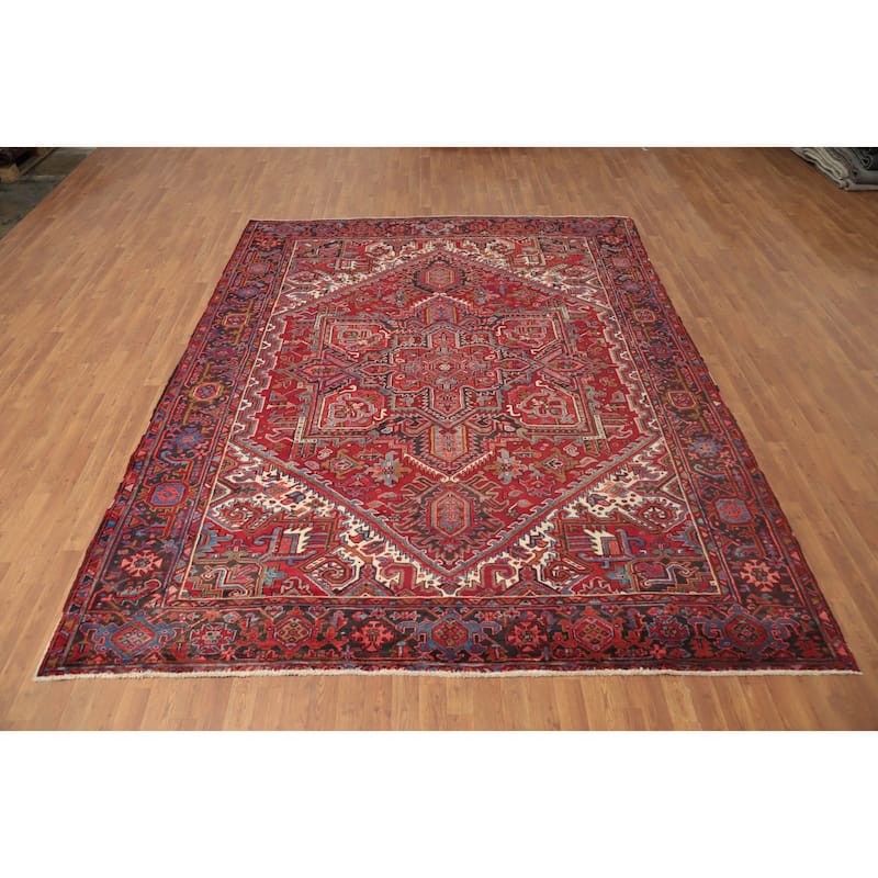 Hand Knotted Oriental 100% Wool Carpet Traditional Medallion Red Heriz Area Rug - 11' 0'' X 8' 8''