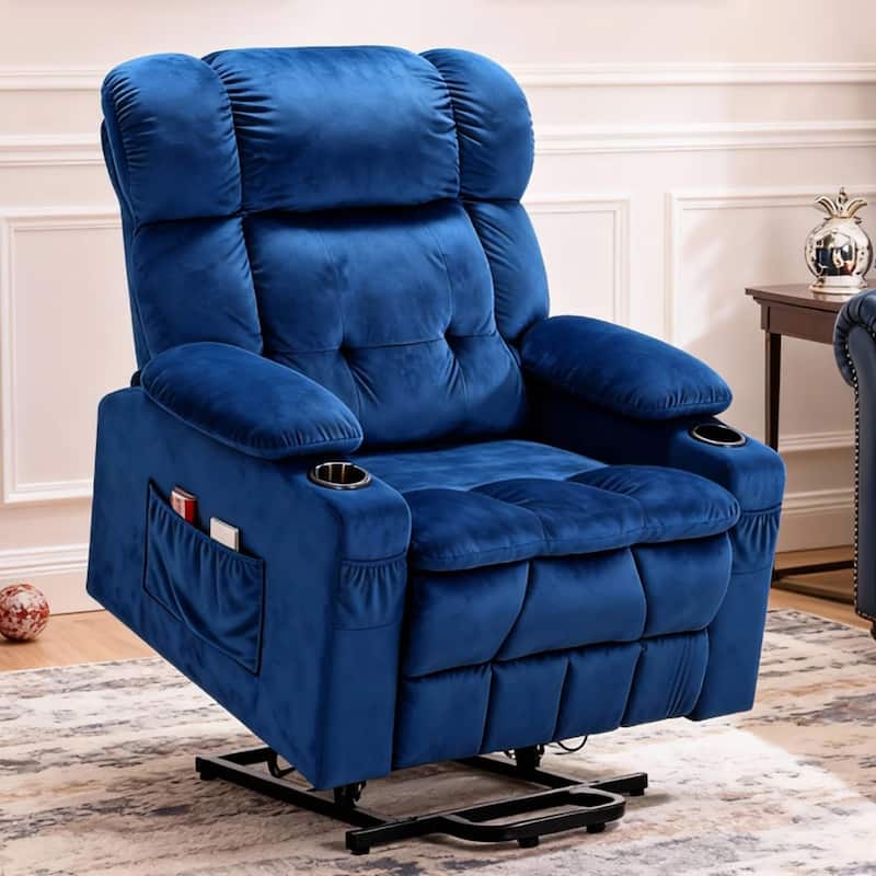 35" Wide Quiet Lift Velvet Recliner w/Massage and Heat