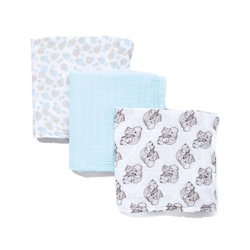 3 Coordinating Muslin Baby Swaddling Blankets - N/A - Blue
