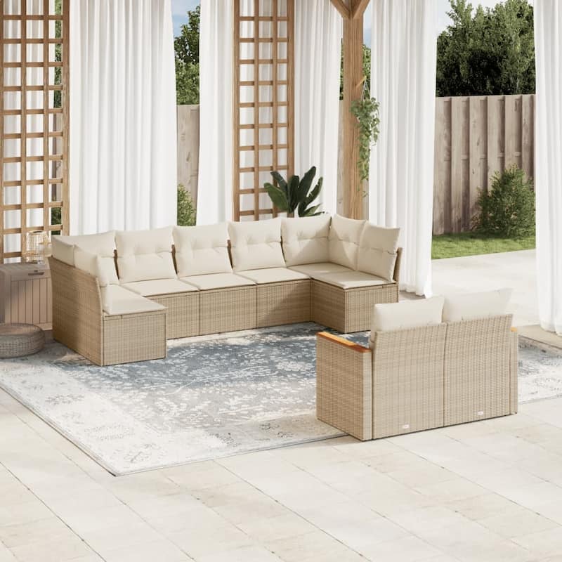 vidaXL Patio Sofa Set with Cushions Outdoor Conversation Furniture Poly Rattan - 24.4 x 24.4 x 27.2 in - Beige without table