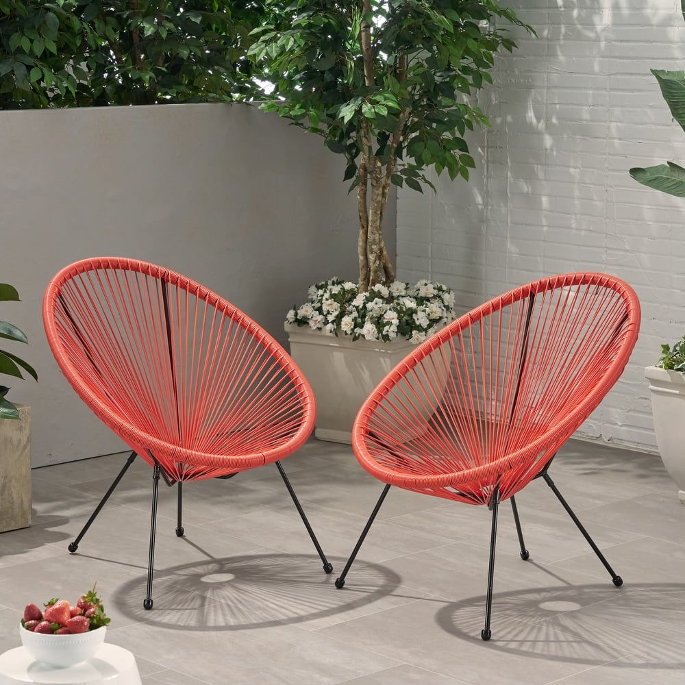 Anson Outdoor Steel Chairs w/ Hammock Rattan Seating (Set of 2) by Christopher Knight Home