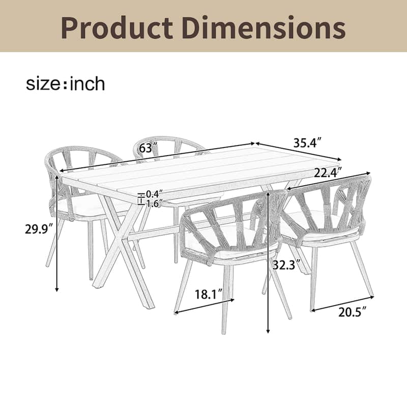 Modern Outdoor Dining Set w/ PE Rattan Chairs,Plastic Wood Table,5 Pcs