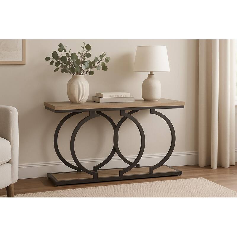 Industrial Console Table 55" - Narrow Long Entryway Sofa Table with Geometric Metal Frame