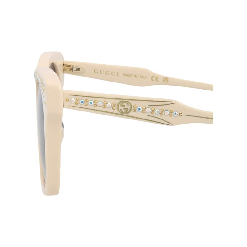 Gucci Cat Eye-Frame Recycled Acetate Sunglasses, Solid Grey Blue Lens, Shiny Solid Ivory Frame