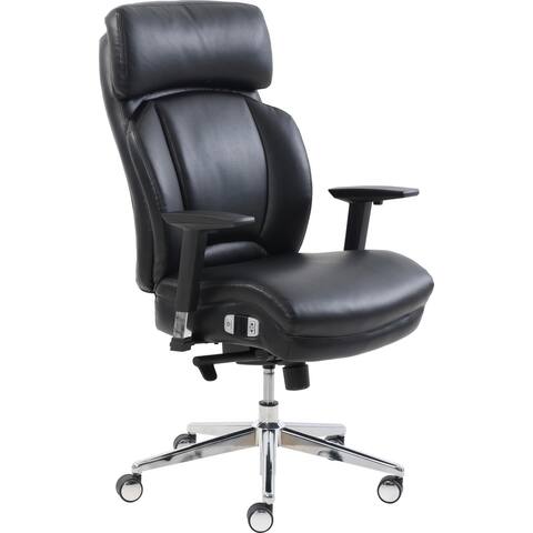 Lorell Lumbar Support High-Back Chair - Black Bonded Leather Seat - Black Bonded Leather Back - 5-star Base - 1 Each