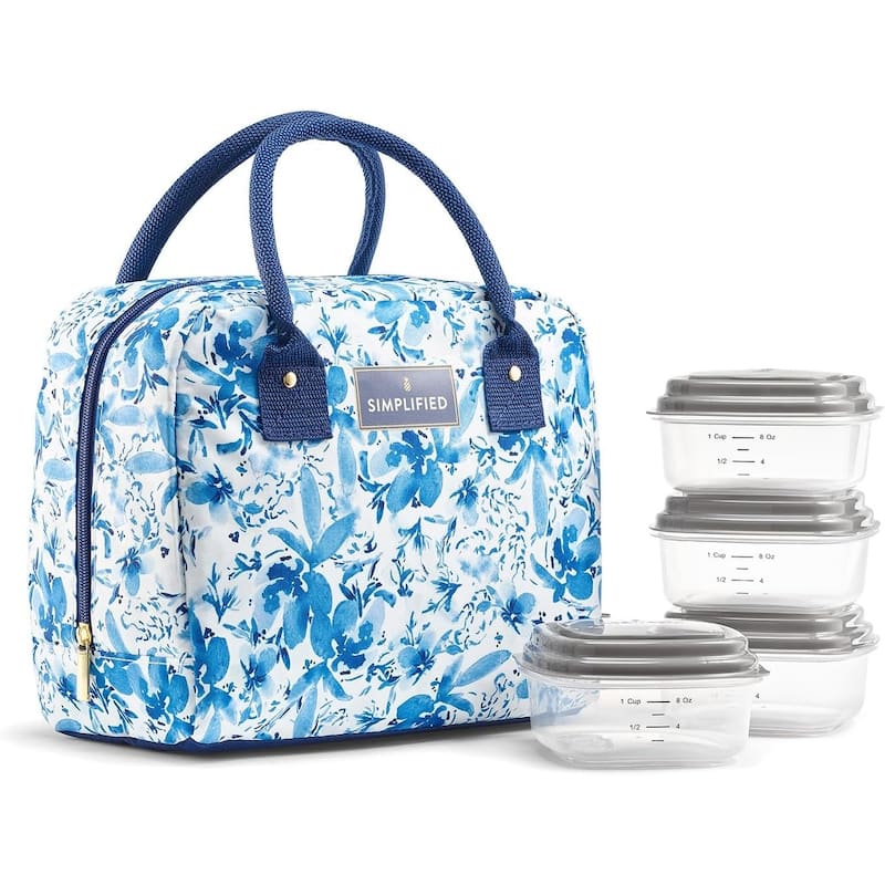 Fit & Fresh Simplified 7039SIM3166 Blue Lunch Tote - Blue Floral - Floral - Polyester