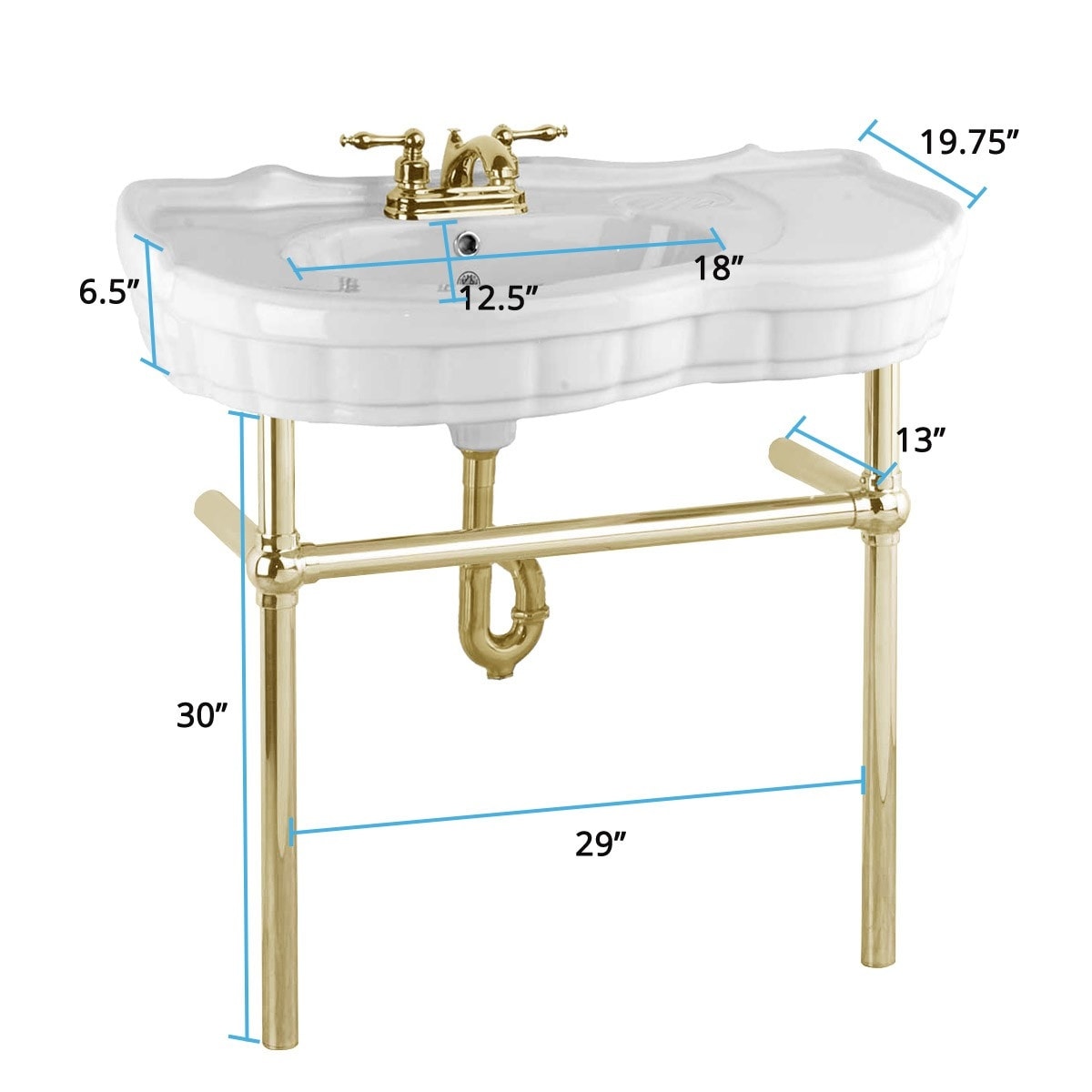 White Console Bathroom Sink 35.37 W Wall Mount Sink with Bistro Legs, Soap  Dish, Overflow and Faucet Holes Renovators Supply