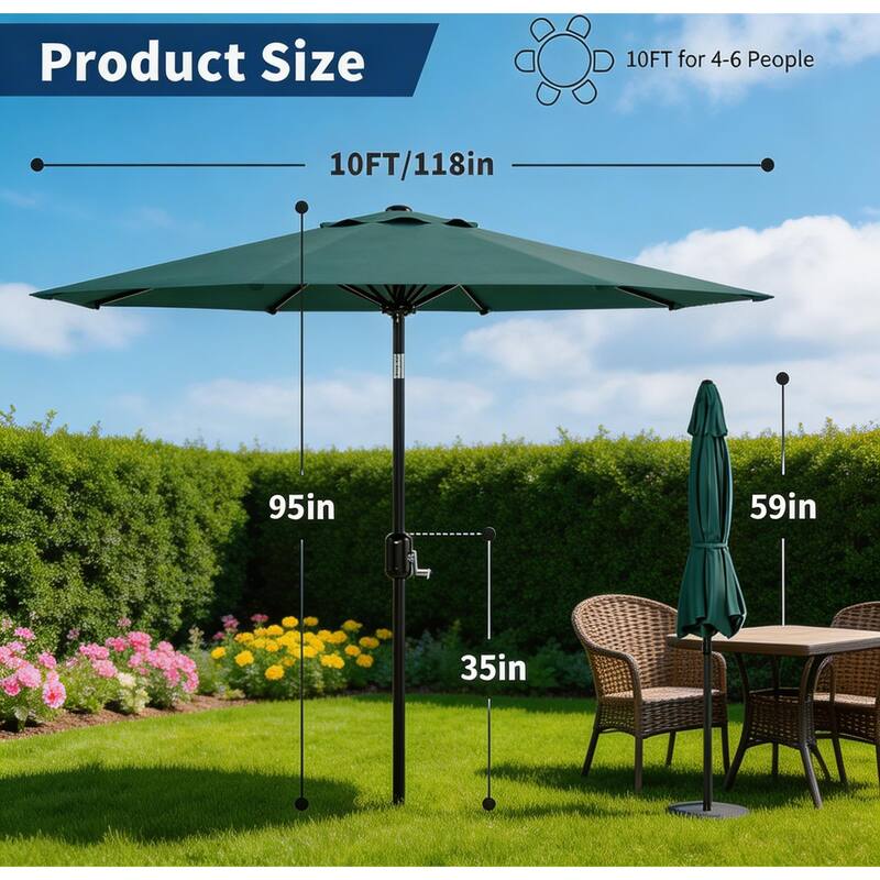 10ft Outdoor Patio Umbrella, with Crank Lift & Push Button Tilt, UV Protection Waterproof