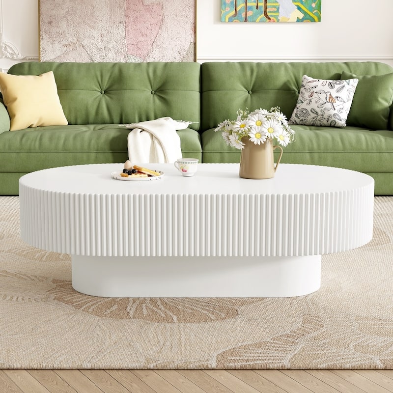 43.3"W Elegant Oval Coffee Table with 6.8"Thick Tabletop and Sturdy Base