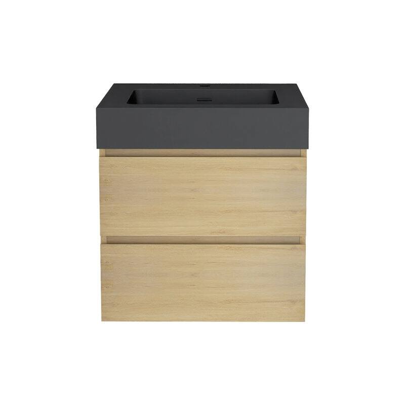 24 in. W x 18 in. D x 25 in. H Single Sink Wall Mounted Bath Vanity for Modern Bathroom Black Sink Basin